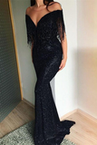 Black Sequins Tassles Mermaid Prom Dress HZ1023