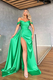 Green Off-the-Shoulder Mermaid Prom Dress Slit HZ1023
