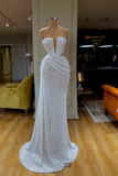 Gorgeous White Sequins Strapless Prom Dress Online HZ1023