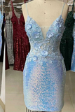 Light Blue Sequin Appliques Bodycon Homecoming Dress HZ1023