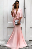 Light Pink Half Sleeves Mermaid Long Prom Dress HZ1023