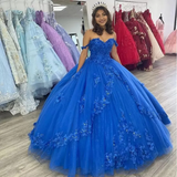 Off-the-shoulder ball gown Quinceanera dress fashion 3D flower tulle sweet 16 years old princess party dress HZ1023