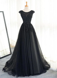 Beautiful Black Tulle Evening Party Dress, Black Party Dress Formal Dress HZ1023