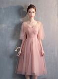 Lovely Tulle Pink A-Line Sweetheart Neckline Bridesmaid Dress, Pink Tulle Party Dress HZ1023