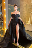 Black Off-the-Shoulder Prom Dress Split HZ1023