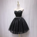 Sexy Black Short Homecoming Dress Strapless Lace up Back Shining Sequi HZ1023