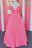 Pink Sequin Empire Long Prom Dress HZ1023