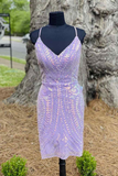 Lavender Sequins Tight Mini Party Dress HZ1023