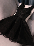 Lovely Black Lace V-neckline Short Homecoming Dress, Black Party Dress HZ1023