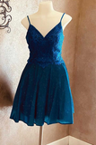 Stunning Blue V-Neck A-Line Short Homecoming Dress HZ1023