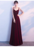 Wine Red Straps Velvet Long Bridesmaid Dress Party Dress HZ1023