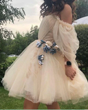 Off the shoulder tulle homecoming dresses,floral a-line princess dress HZ1023