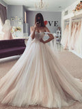Ball Gown Sweetheart Tulle Beading Sleeveless Court Train Wedding Dresses HZ1023