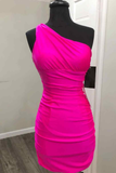 One Shoulder Hot Pink Tight Homecoming Dress HZ1023