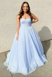 Shiny Tulle Open Back Pink/Blue Long Prom Dresses, Pink/Blue Tulle Formal Graduation Evening Dresses HZ1023