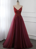 Gorgeous Wine Red Beaded Floor Length Party Dress,Burgundy Junior Prom Dress HZ1023