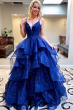 Royal Blue Sparkly Long Prom Dresses HZ1023