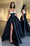 Black and White Spaghetti-Straps Prom Dress HZ1023