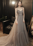 Charming Tulle Sweetheart Straps Long Formal Dress, A-Line Prom Dress Evening Dress HZ1023
