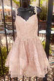 Pink Appliques V-Neck A-Line Short Party Dress HZ1023