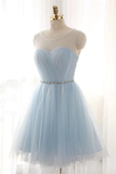 Simple Light Blue Short Tulle Homecoming Dresses,Cheap Homecoming Dress,Elegant Cocktail Dresses,Charming Graduation Dresses HZ1023