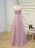 Simple Halter Tulle Long Formal Dress, Handmade Formal Gown With Bow HZ1023