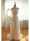 Beautiful Ivory Chiffon Simple Wedding Dress, Long Floor Length Beach Wedding Gowns HZ1023