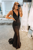 Elegant Glitter Rhinestone Black Lace Long Prom Dress HZ1023