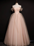 Pink Tulle Princess Beaded And Lace Long Formal Dress, Pink Party Dress Evening Dress HZ1023