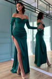 Dark Green Long Sleeves Mermaid Evening Dress HZ1023