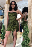 Olive Green Sequins Tight Mini Homecoming Dress HZ1023