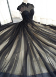 Beautiful Black Prom Dresses High Neck Sweep Train Prom Dress, Black Party Dress HZ1023