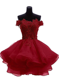 Cute Organza Short Party Dress With Lace Applique, Graduation Dress HZ1023