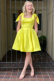 A-Line Yellow Bow-Strap Short Homecoming Dress HZ1023