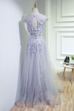 Grey A-Line Tulle Long Prom Dress, Party Dress Grey Bridesmaid Dress HZ1023