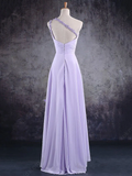 Light Purple One Shoulder Lace Applique Chiffon Party Dress, A-Line Bridesmaid Dress HZ1023