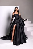 Black fashion sexy taffeta slit long elegant ball gown evening dress HZ1023