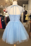 Cute Light Sky Blue Homecoming Dresses with Cap Sleeves HZ1023
