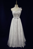 Beautiful Light Grey One Shoulder Lace-Up Bridesmaid Dress, Lovely Grey Party Dress HZ1023