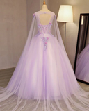 Charming Lavender Tulle Flowers Long Prom Dress, Sweet 16 Gowns HZ1023