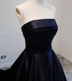 Navy Blue Satin Long Party Dress, Elegant Dark Blue Formal Dress Evening Dress HZ1023