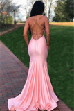 Gorgeous Spaghetti Straps Criss Cross Pink Prom Dress Mermaid Long Evening Gowns HZ1023