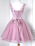 Sleeveless V-Neck Short/Mini Appliques Sweet 16 Dress HZ1023