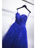 Royal Blue Tulle Strapless Ball Gown Long Prom Dress, Blue Party Dress HZ1023