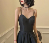 Beautiful Black Straps Tulle With Satin Long Party Dress, Black Evening Dress HZ1023