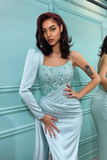 Elegant One Shoulder Long Sleeve Sequins Mermaid Prom Dress With Split HZ1023