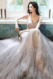 Charming Tulle Sweetheart Straps Long Formal Dress, A-Line Prom Dress Evening Dress HZ1023