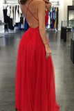 Red Deep V-Neck Long Prom Dress With Slit HZ1023