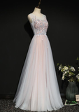 Light Pink Floral Tulle A-Line Prom Dress Long Party Dress HZ1023