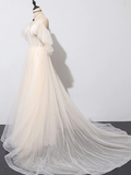 Beautiful Champagne Tulle Long A-Line Party Dress, Evening Gown HZ1023
